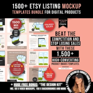1500 Etsy Listing Mockup Templates Bundle for Digital Products